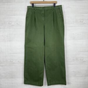J.Crew Pleated Capeside Chino Pants Women 14 Green Relaxed Straight‎ Cotton
